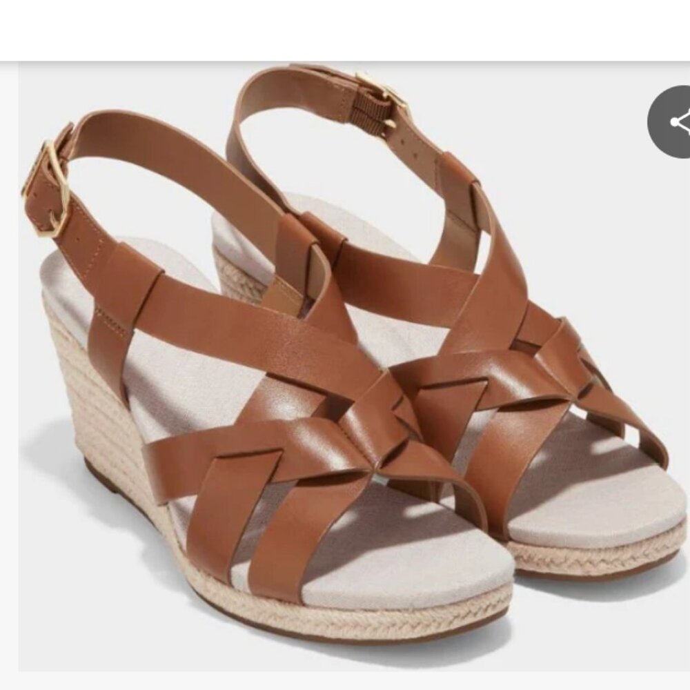 Cole Haan Women's Crystal Slingback Espadrille Wedge Sandals Brown Size 9,5B